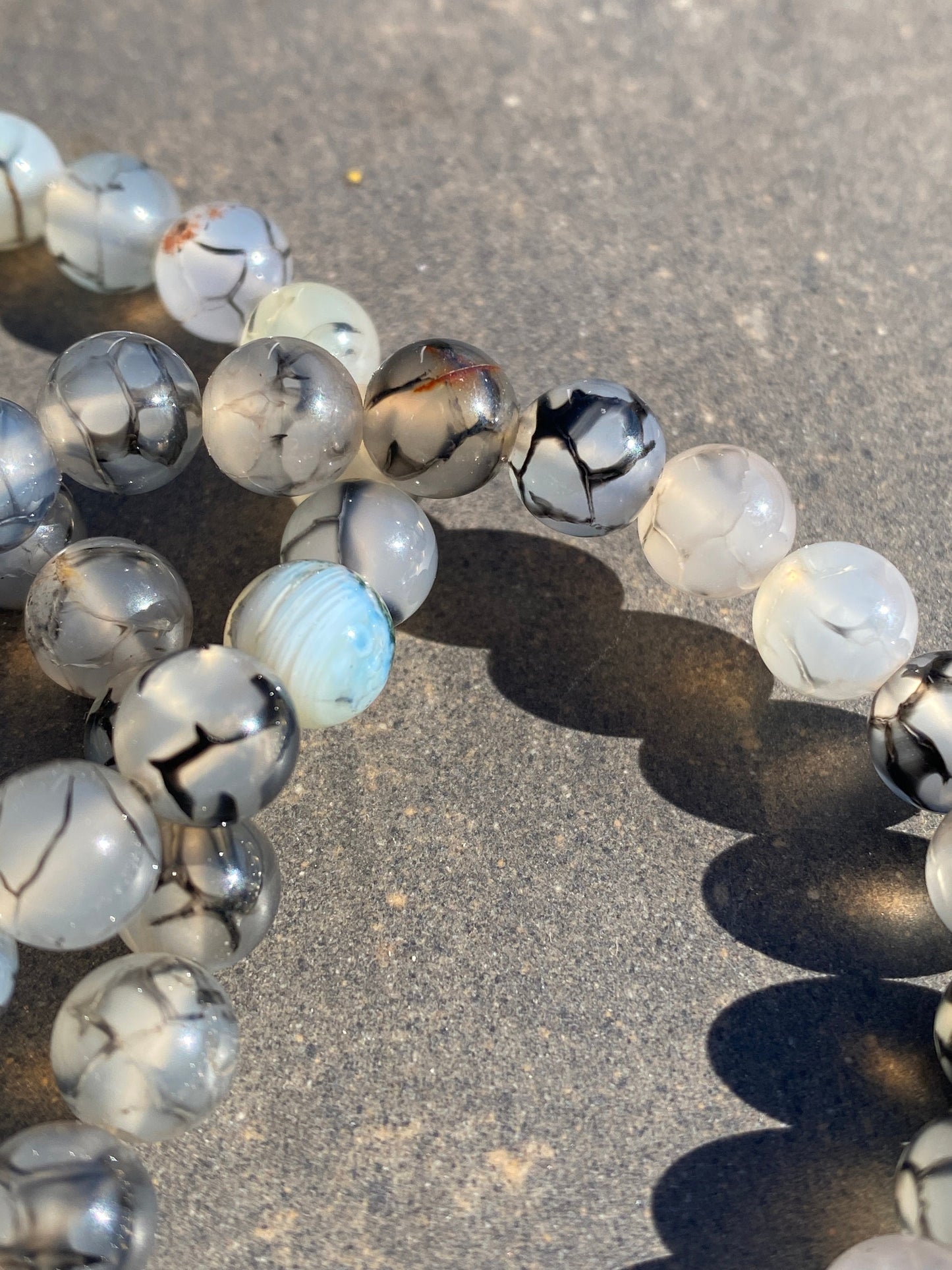 ZZ Bracelet ~ 8mm Crackled Agate Beaded Bracelet ~ Stretchy Stone