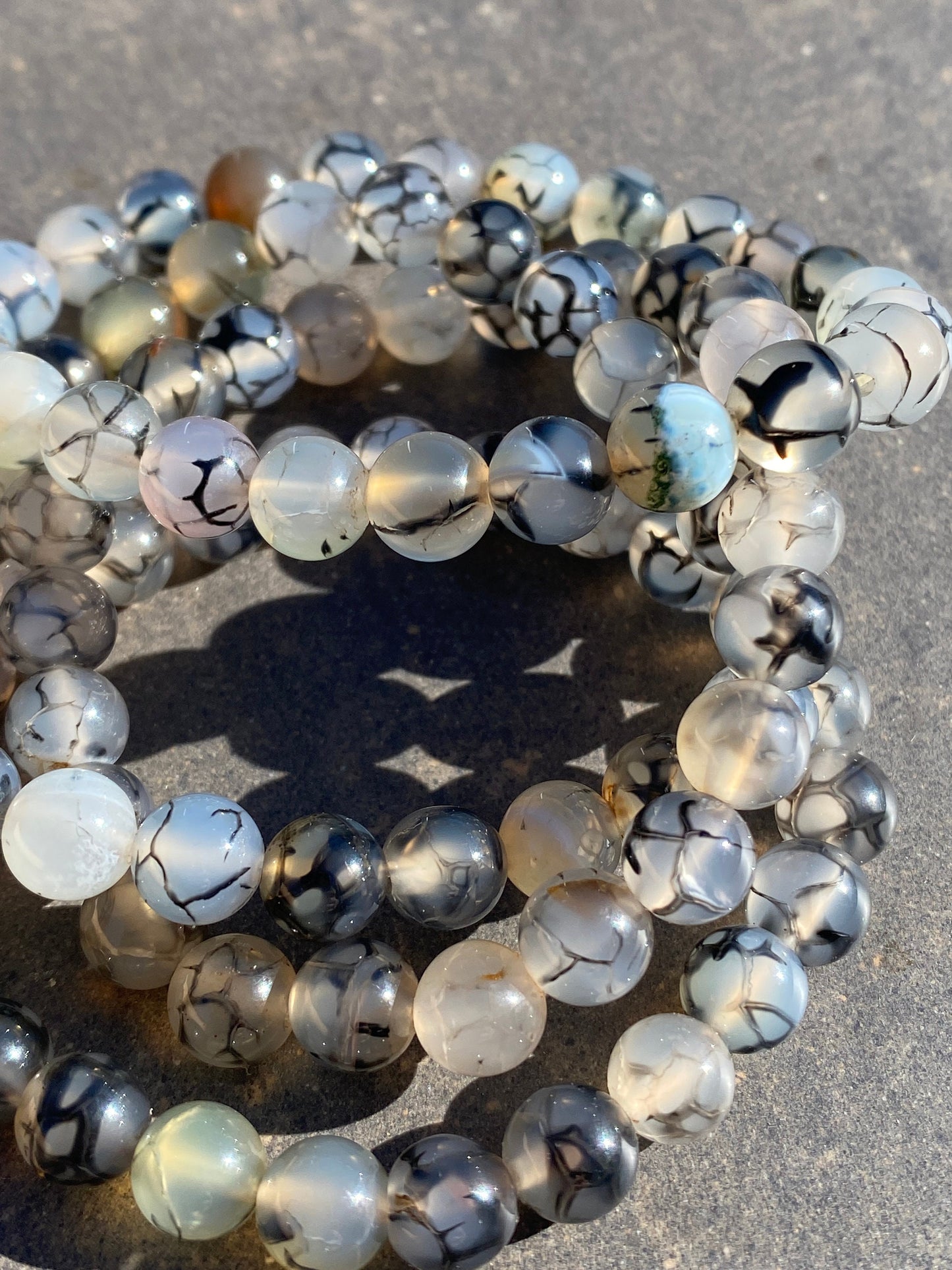 ZZ Bracelet ~ 8mm Crackled Agate Beaded Bracelet ~ Stretchy Stone