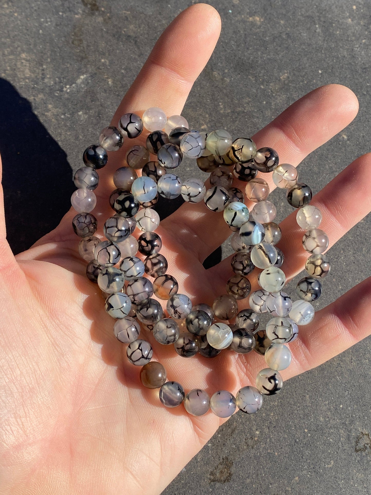 ZZ Bracelet ~ 8mm Crackled Agate Beaded Bracelet ~ Stretchy Stone