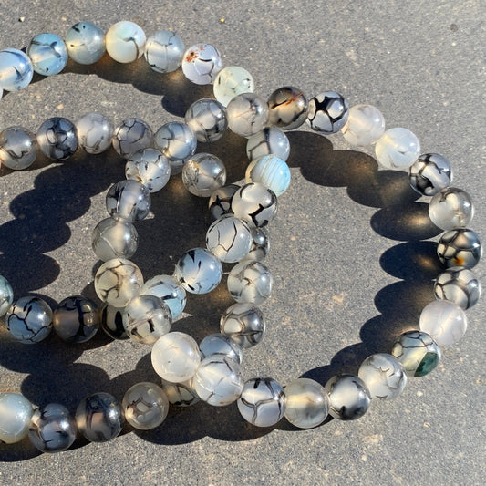 ZZ Bracelet ~ 8mm Crackled Agate Beaded Bracelet ~ Stretchy Stone