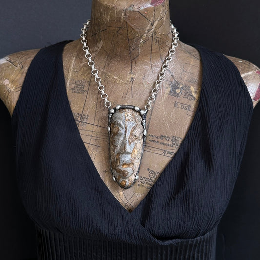 Mask  ~ Carved Fossil Dinosaur Bone Necklace