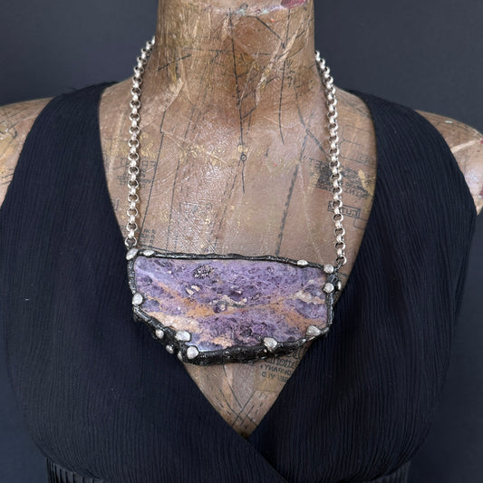 Martinique ~ Opaque Purple Fluorite Slab Necklace