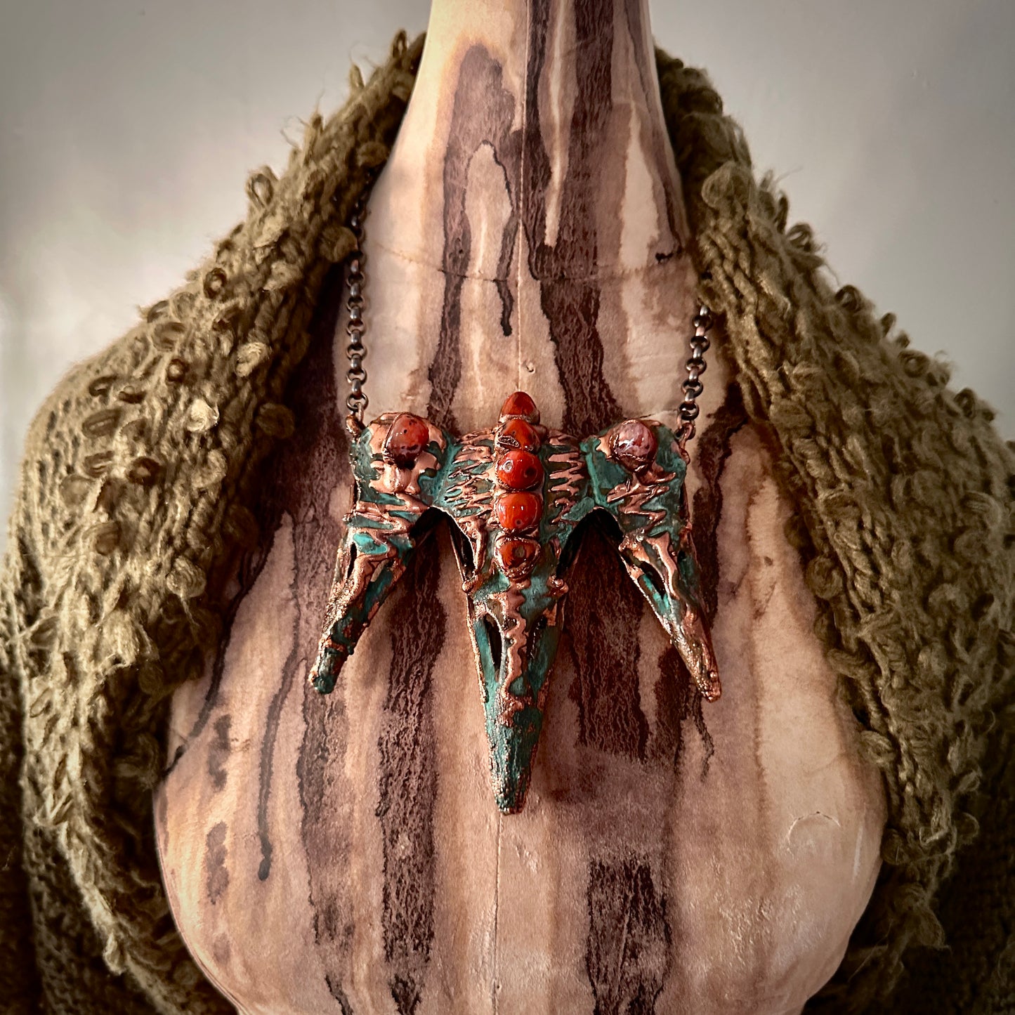 Coven ~ Tri-Raven Copper Electroformed Necklace