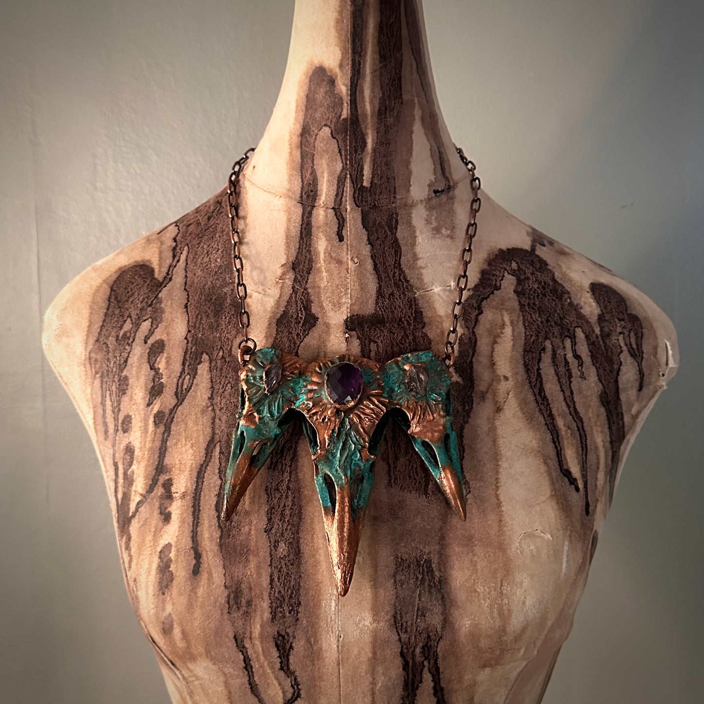 Royalty ~ Tri-Raven Copper Electroformed Necklace