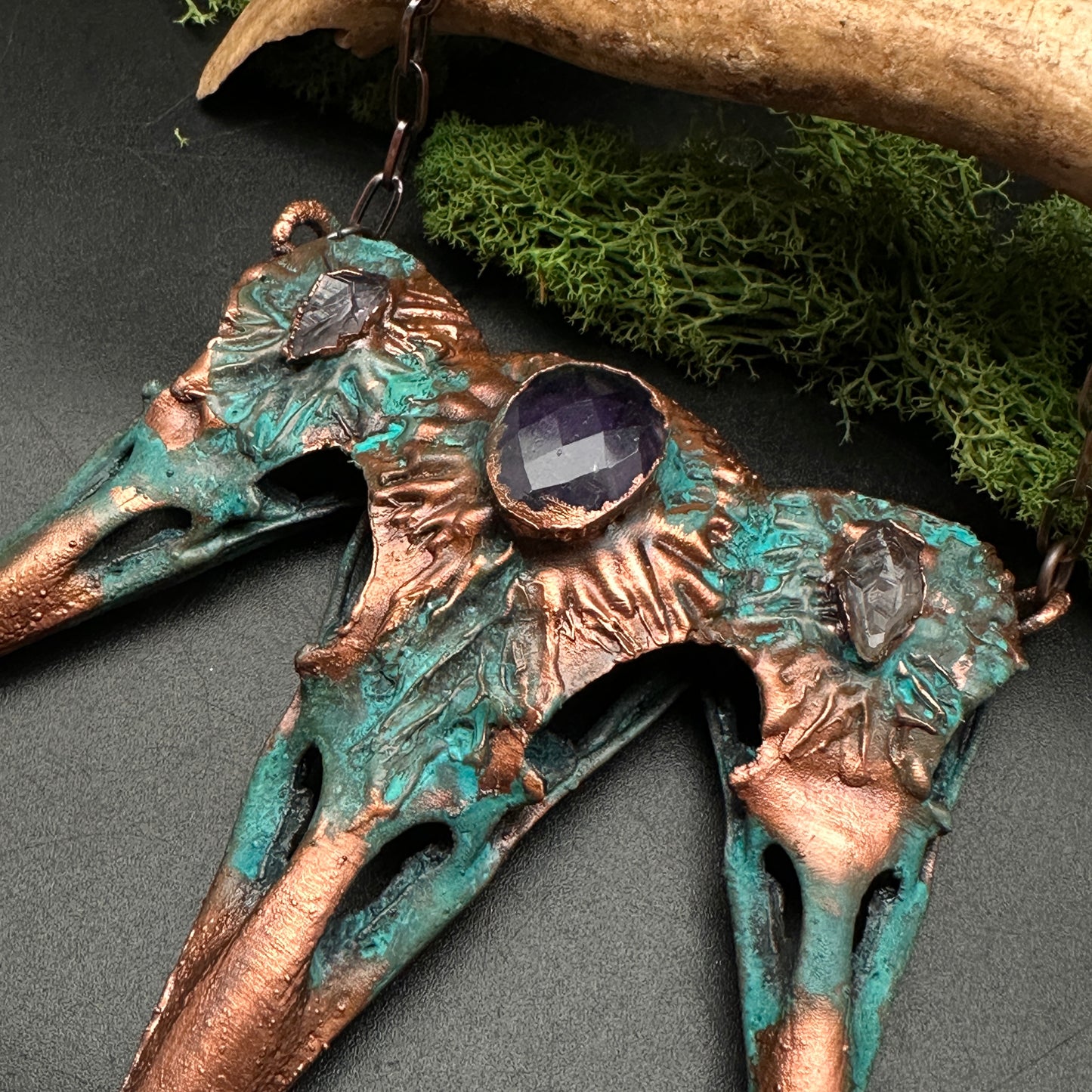 Royalty ~ Tri-Raven Copper Electroformed Necklace