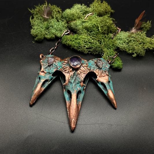 Royalty ~ Tri-Raven Copper Electroformed Necklace