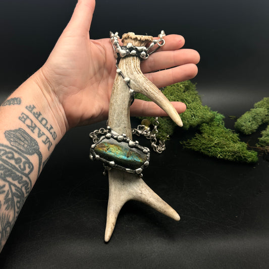 Ørion ~ Antler Necklace With Labradorite