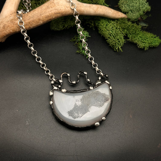 Luz ~ Druzy Agate Moon Necklace