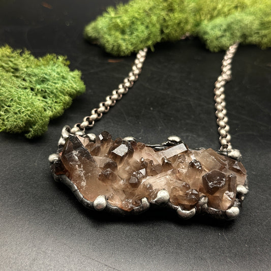 Secrets ~ Large Smoky Quartz Cluster Crystal Necklace