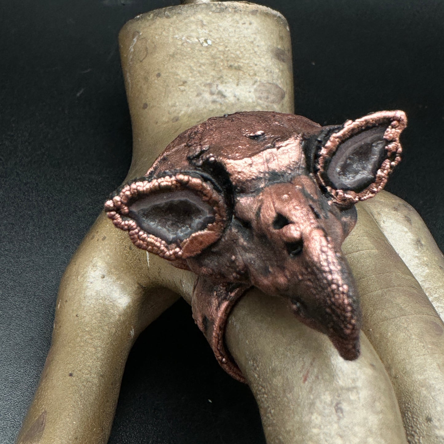 Owl Skull Ring ~ Copper Electroformed