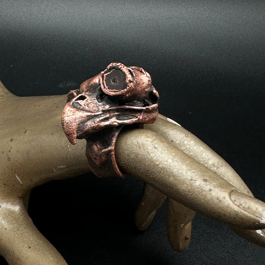 Sleepy Owl Skull Ring ~ Copper Electroformed