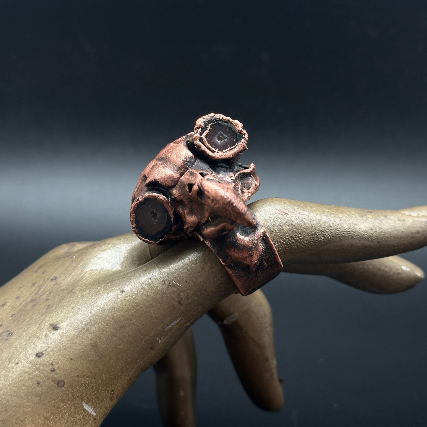 Sleepy Owl Skull Ring ~ Copper Electroformed