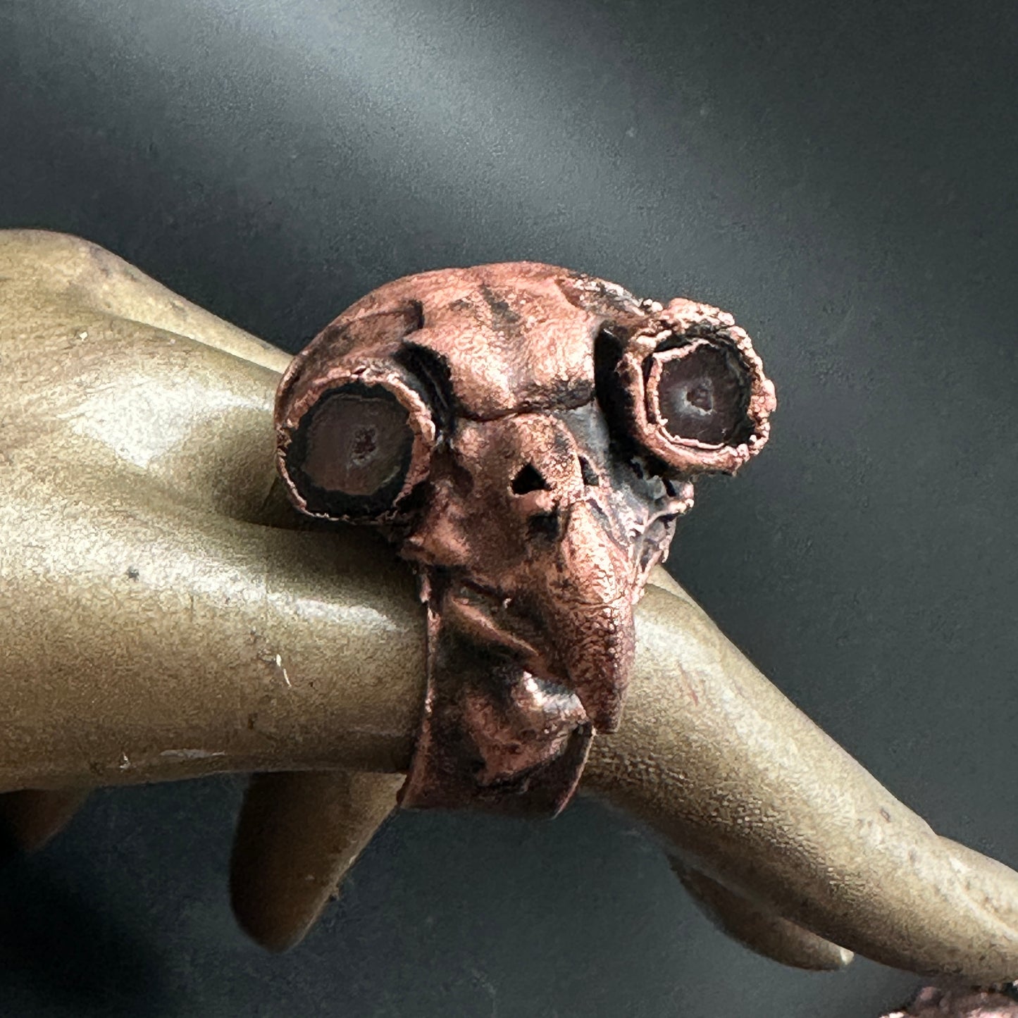 Sleepy Owl Skull Ring ~ Copper Electroformed