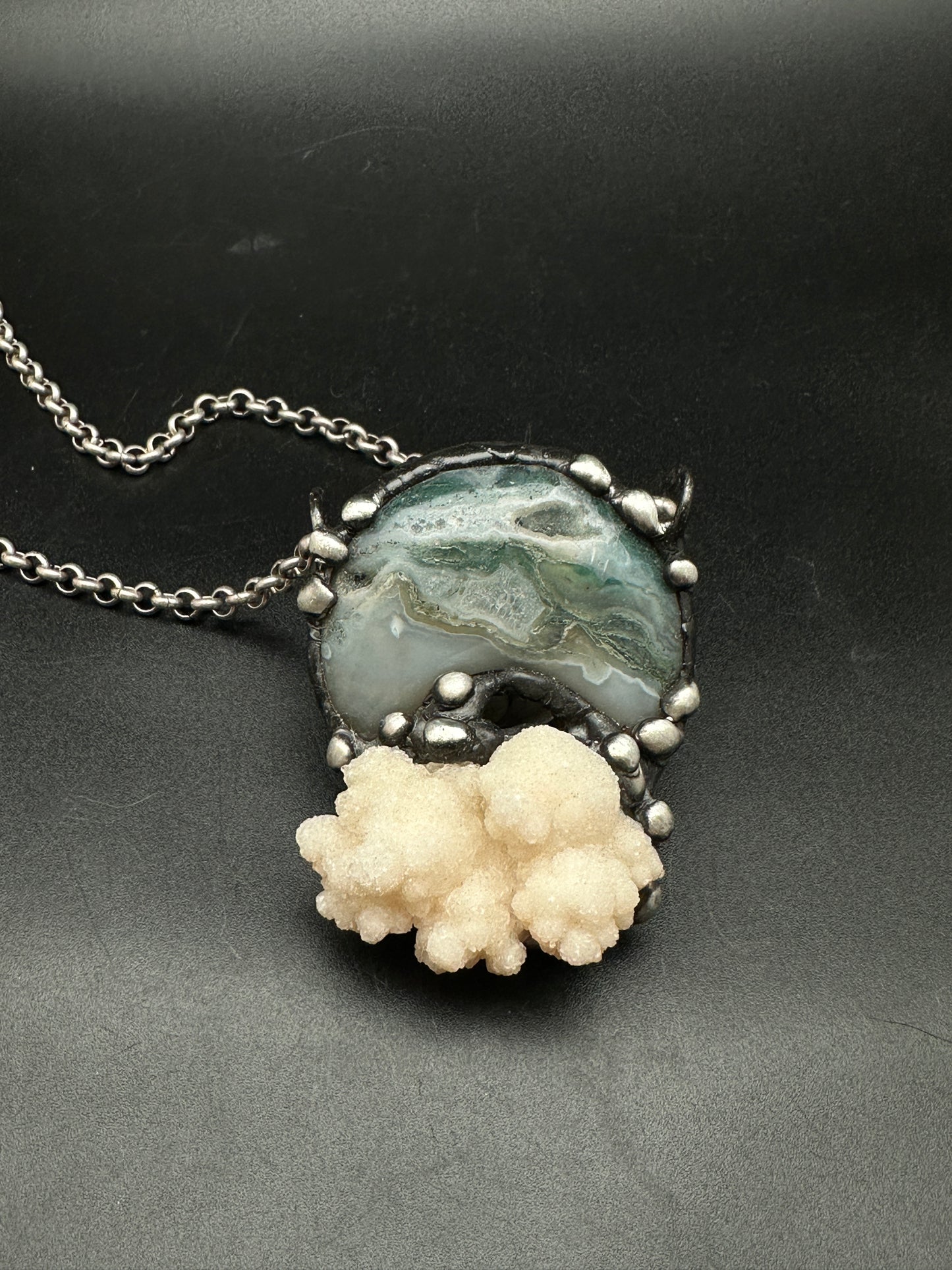 In The Clouds ~ Moss Agate & Calcium Stalactite Necklace