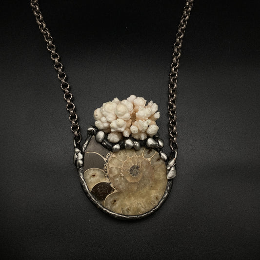 Oceanic ~ Fossil Ammonite & Calcium Stalactite Necklace