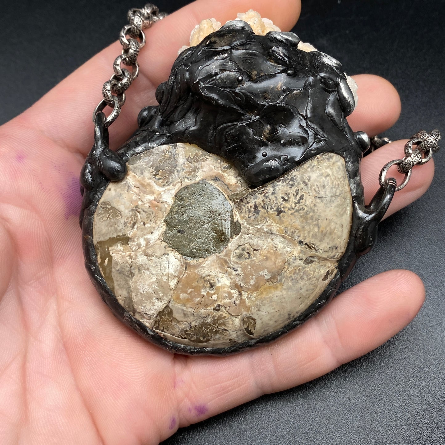 Oceanic ~ Fossil Ammonite & Calcium Stalactite Necklace