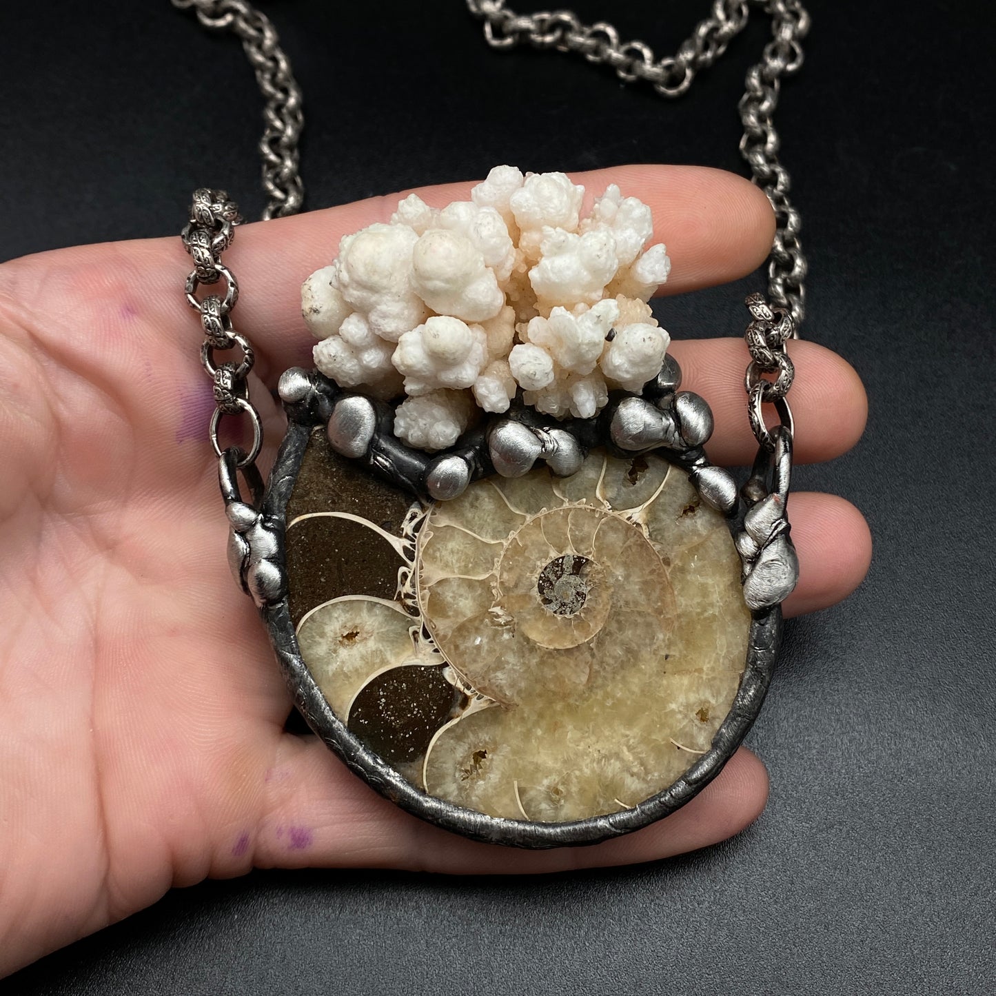 Oceanic ~ Fossil Ammonite & Calcium Stalactite Necklace