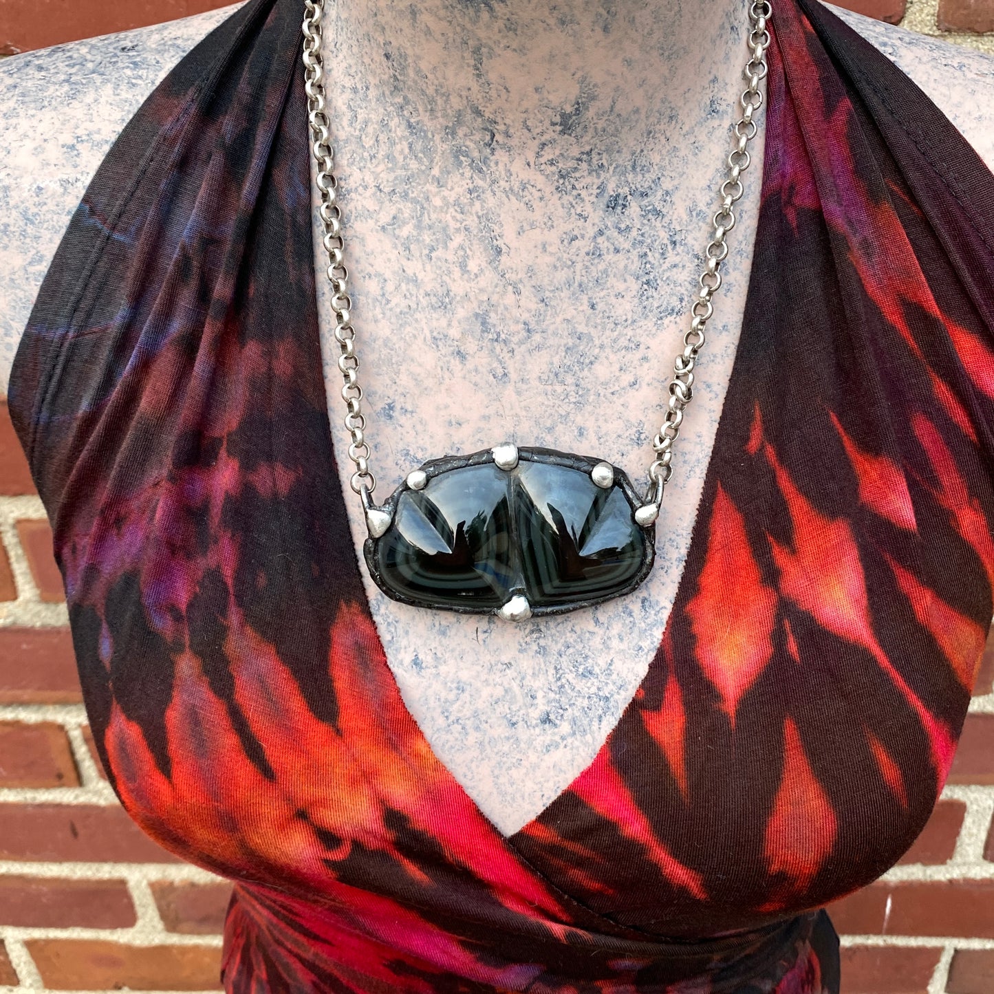 Twin Flame ~ Rainbow Obsidian Double Heart Necklace