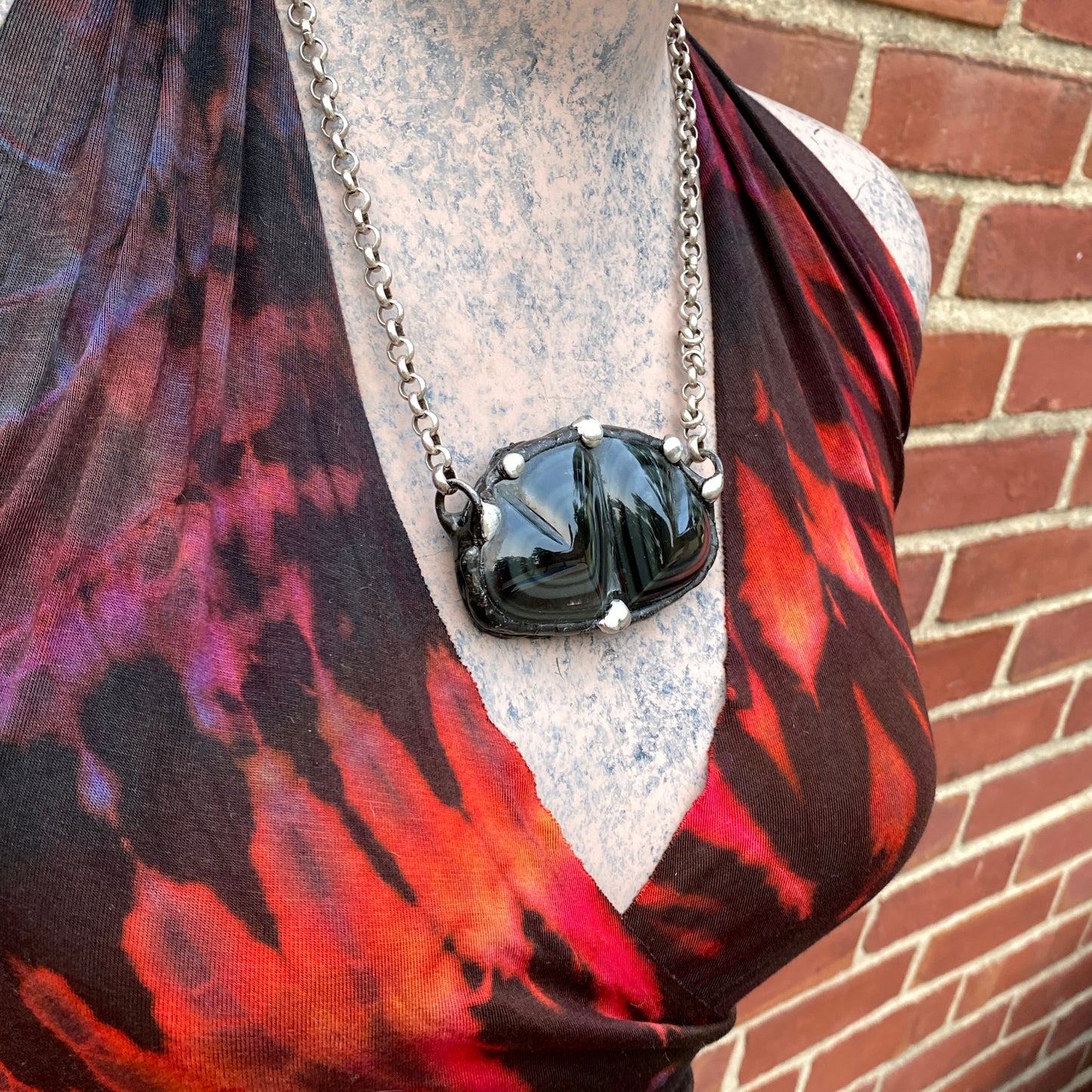 Twin Flame ~ Rainbow Obsidian Double Heart Necklace