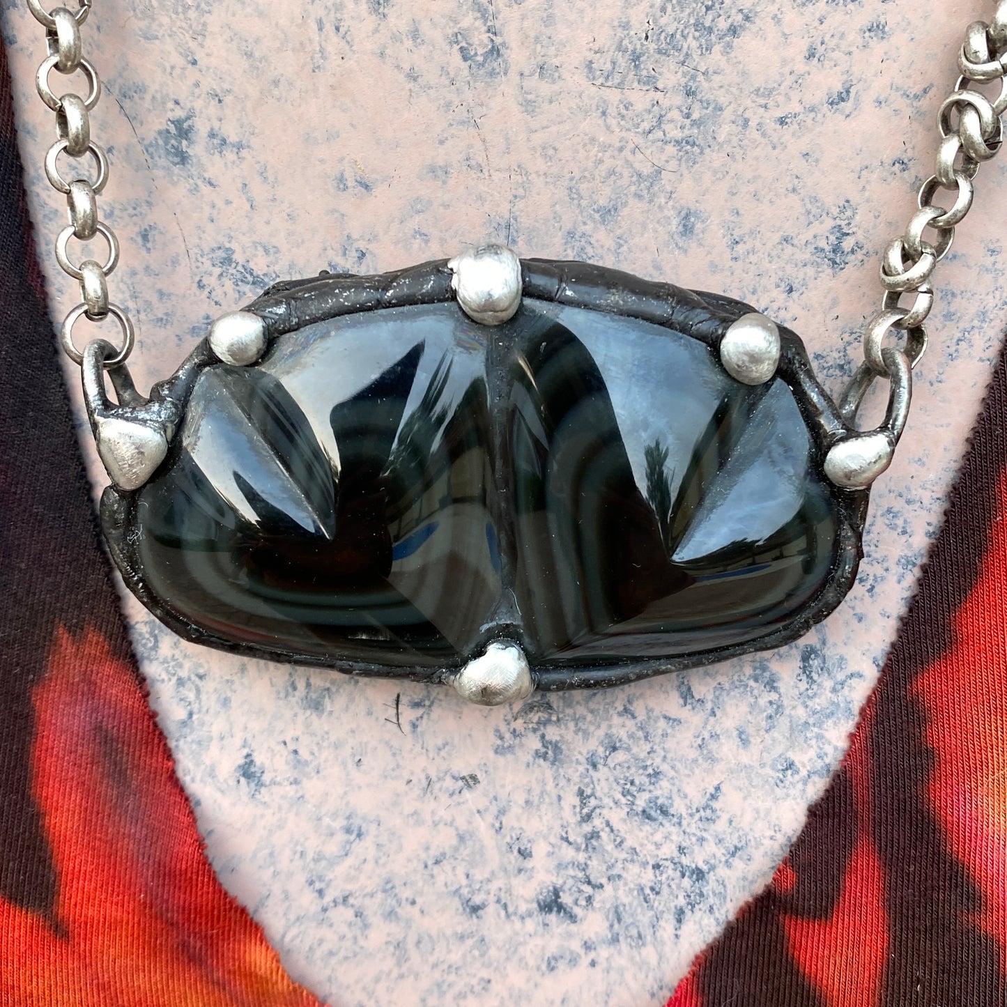 Twin Flame ~ Rainbow Obsidian Double Heart Necklace