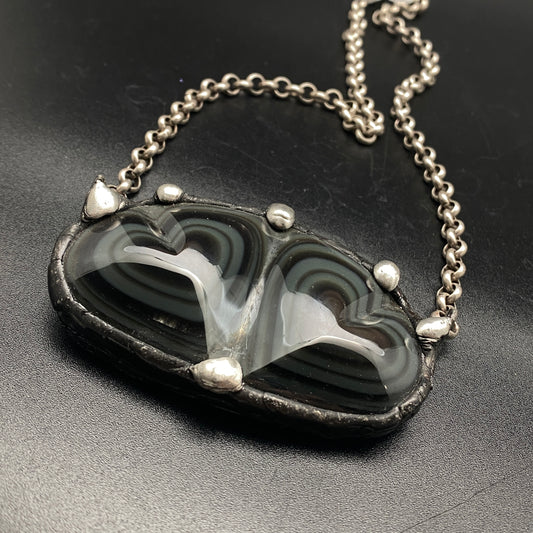 Twin Flame ~ Rainbow Obsidian Double Heart Necklace