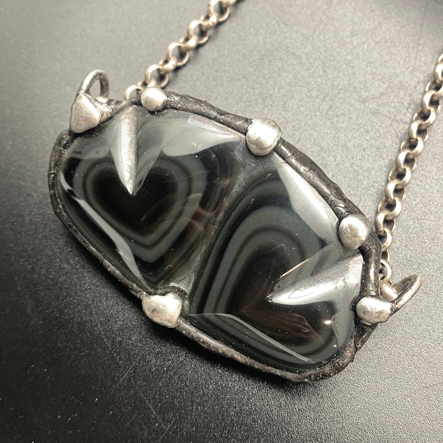 Twin Flame ~ Rainbow Obsidian Double Heart Necklace