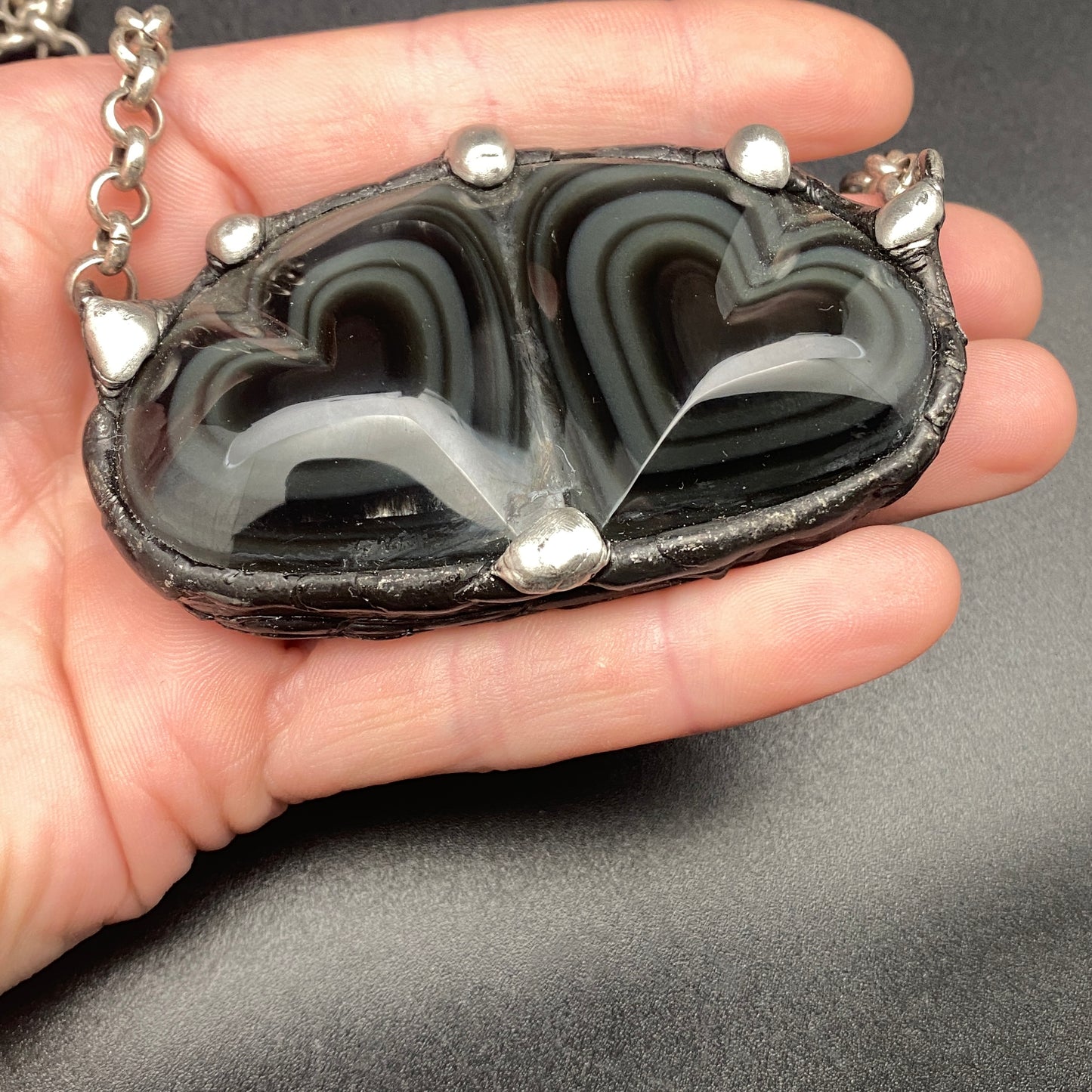 Twin Flame ~ Rainbow Obsidian Double Heart Necklace