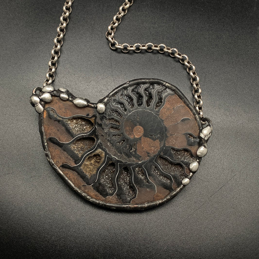 Fibonacci ~ Fossil Black Ammonite Necklace