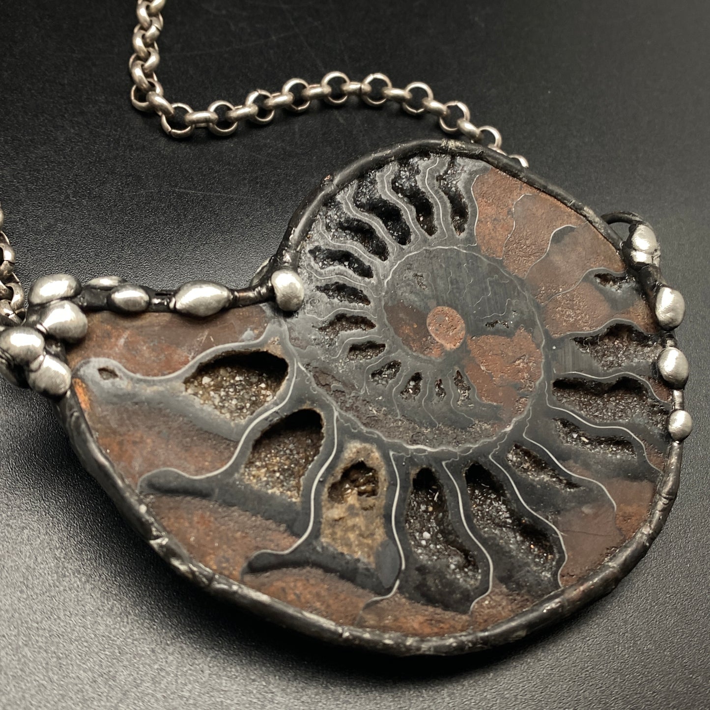 Fibonacci ~ Fossil Black Ammonite Necklace