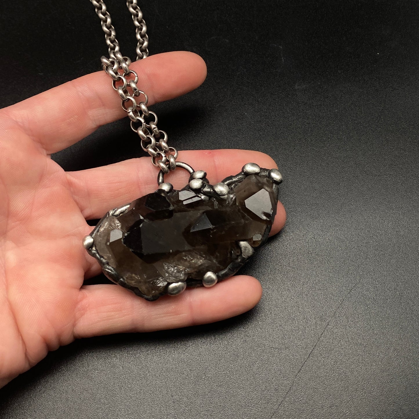 Midnight In Tucson ~ Smoky Quartz Cluster Crystal Necklace