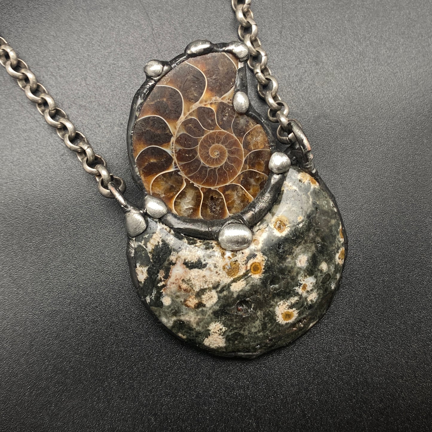 Water Moon ~ Ammonite & Half Moon Jasper Necklace