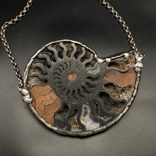 Fibonacci ~ XL Fossil Black Ammonite Necklace