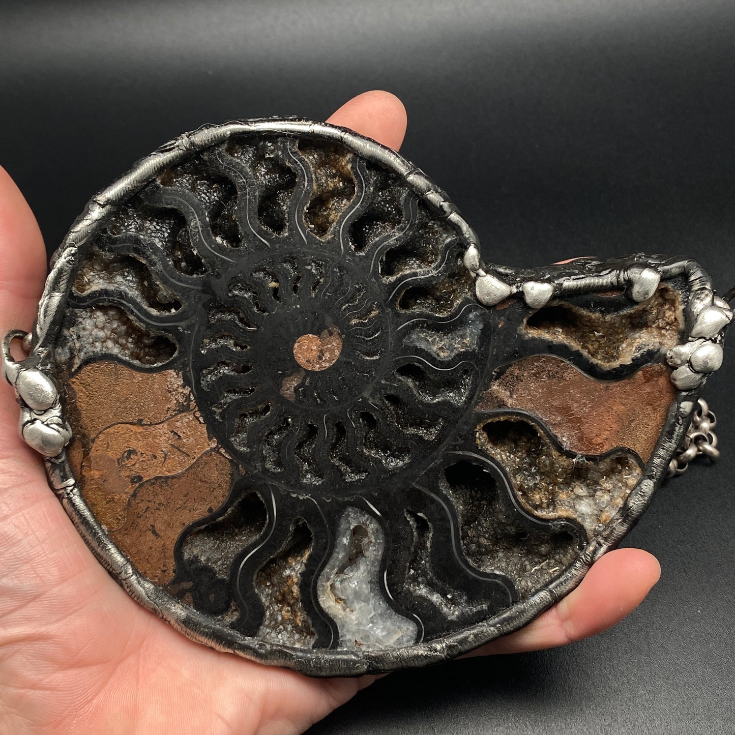 Fibonacci ~ XL Fossil Black Ammonite Necklace