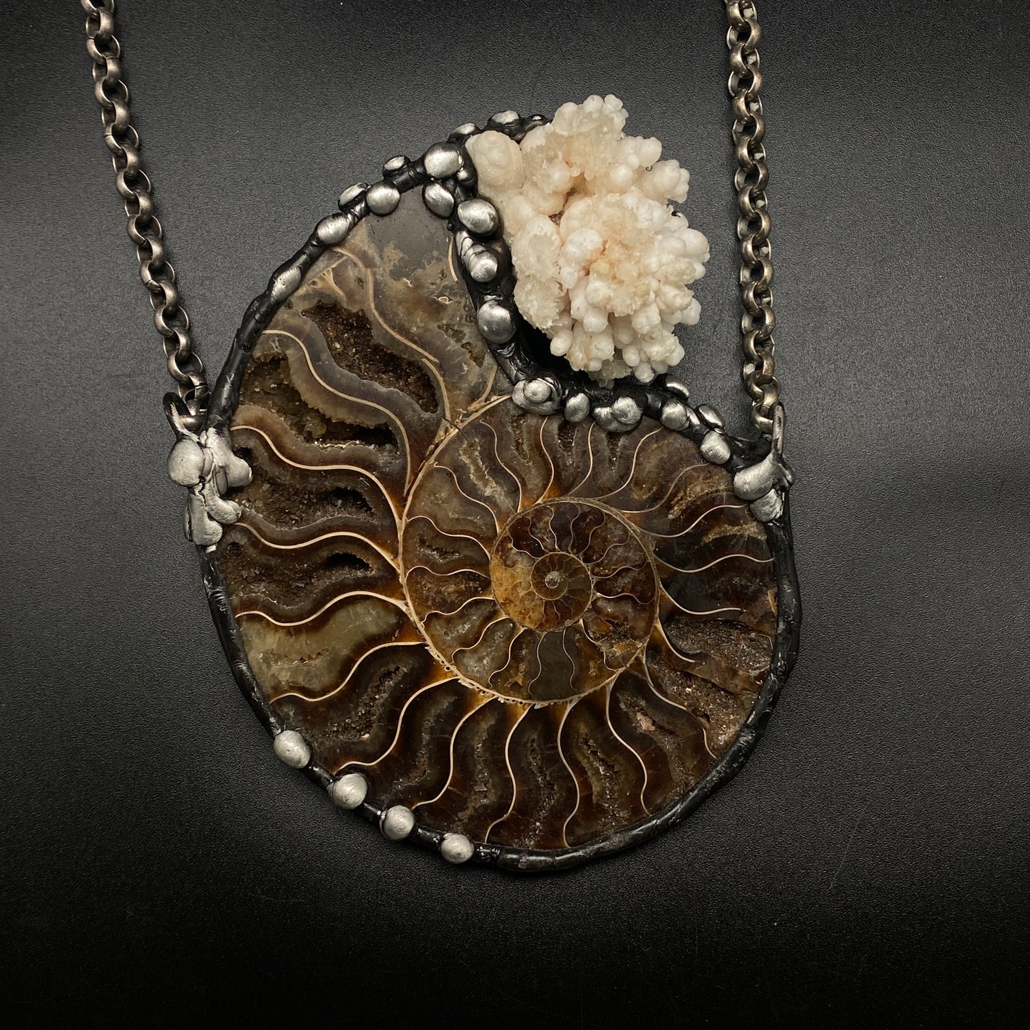 Oceanic ~ XL Fossil Ammonite & Calcium Stalactite Necklace