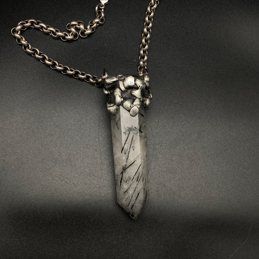 Amulet ~ Tourmalinated Quartz Tower Talisman Necklace