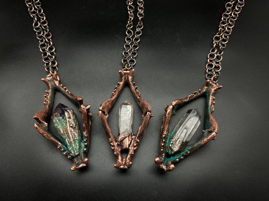Ritual ~ Cat Jaw Crystal Copper Electroformed Necklace