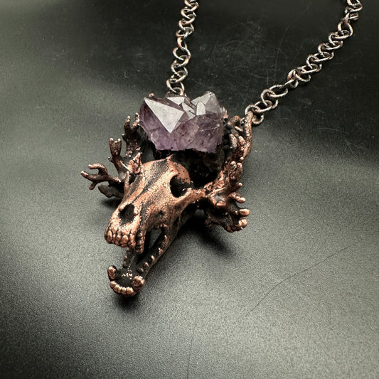 Nomad ~ Hybrid Wolf Skull & Amethyst Necklace