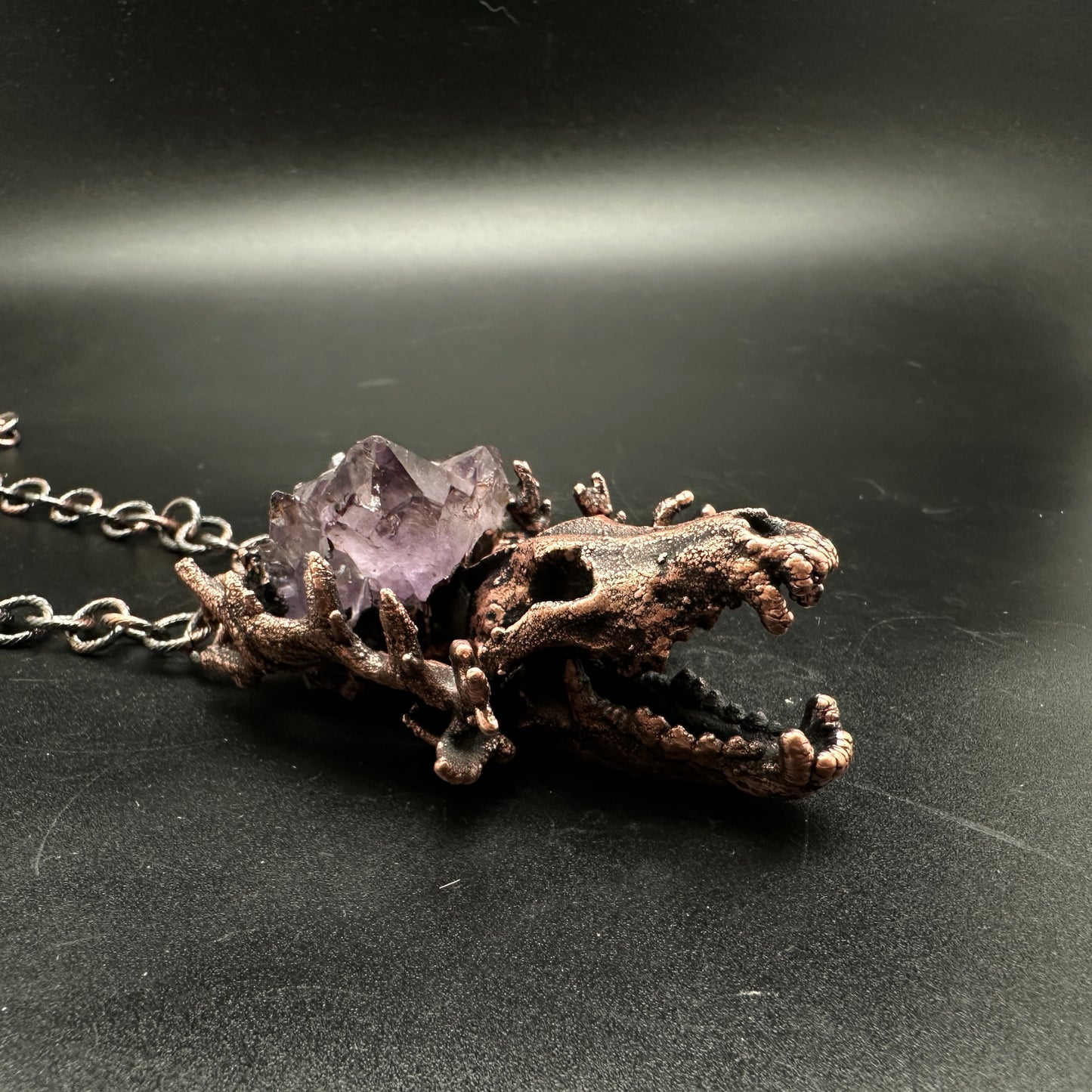 Nomad ~ Hybrid Wolf Skull & Amethyst Necklace
