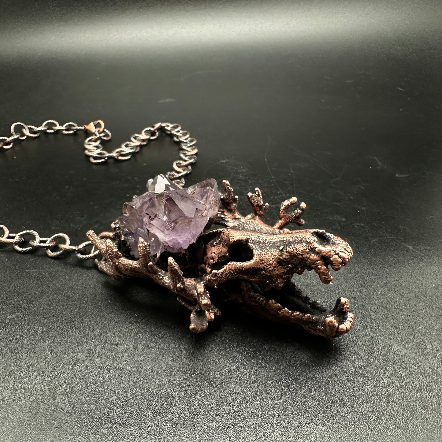 Nomad ~ Hybrid Wolf Skull & Amethyst Necklace