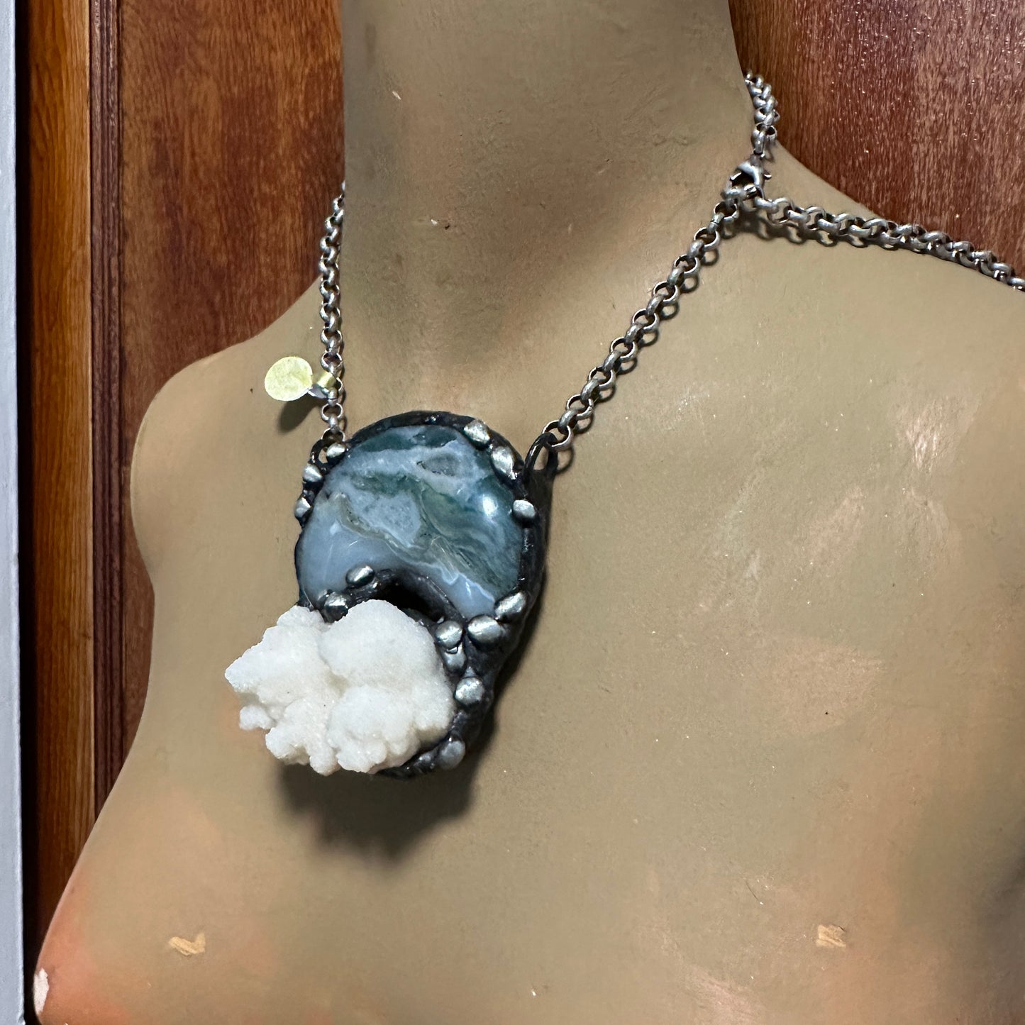 In The Clouds ~ Moss Agate & Calcium Stalactite Necklace