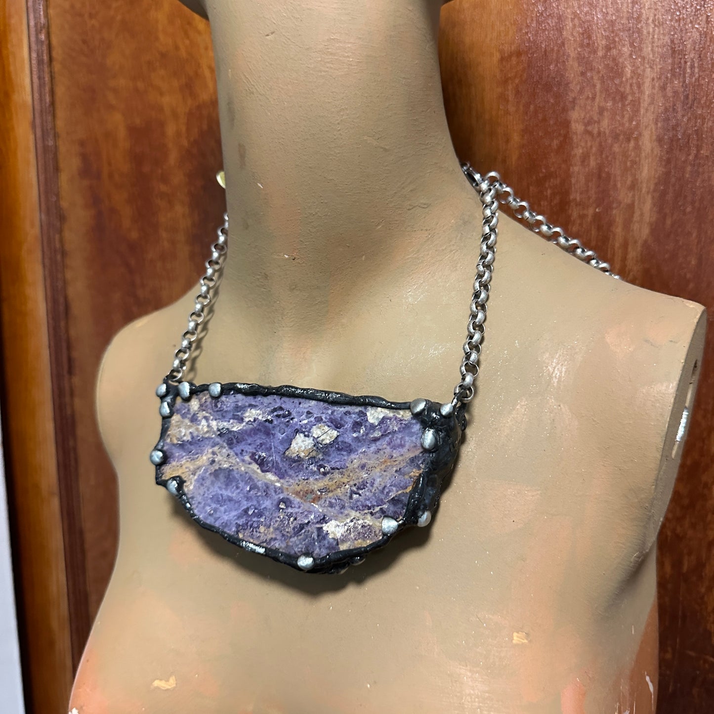 Martinique ~ Opaque Purple Fluorite Slab Necklace