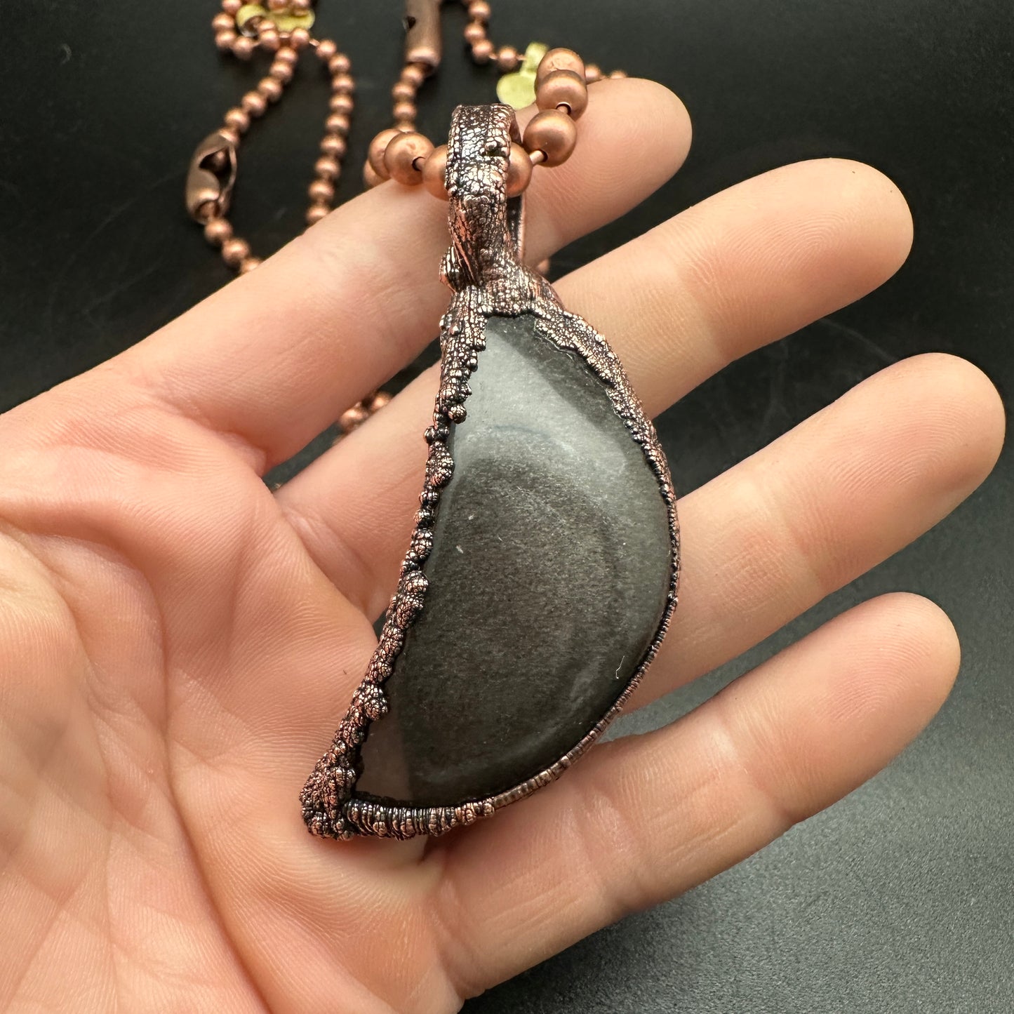 Lunar ~ Silver Obsidian Moon Necklace