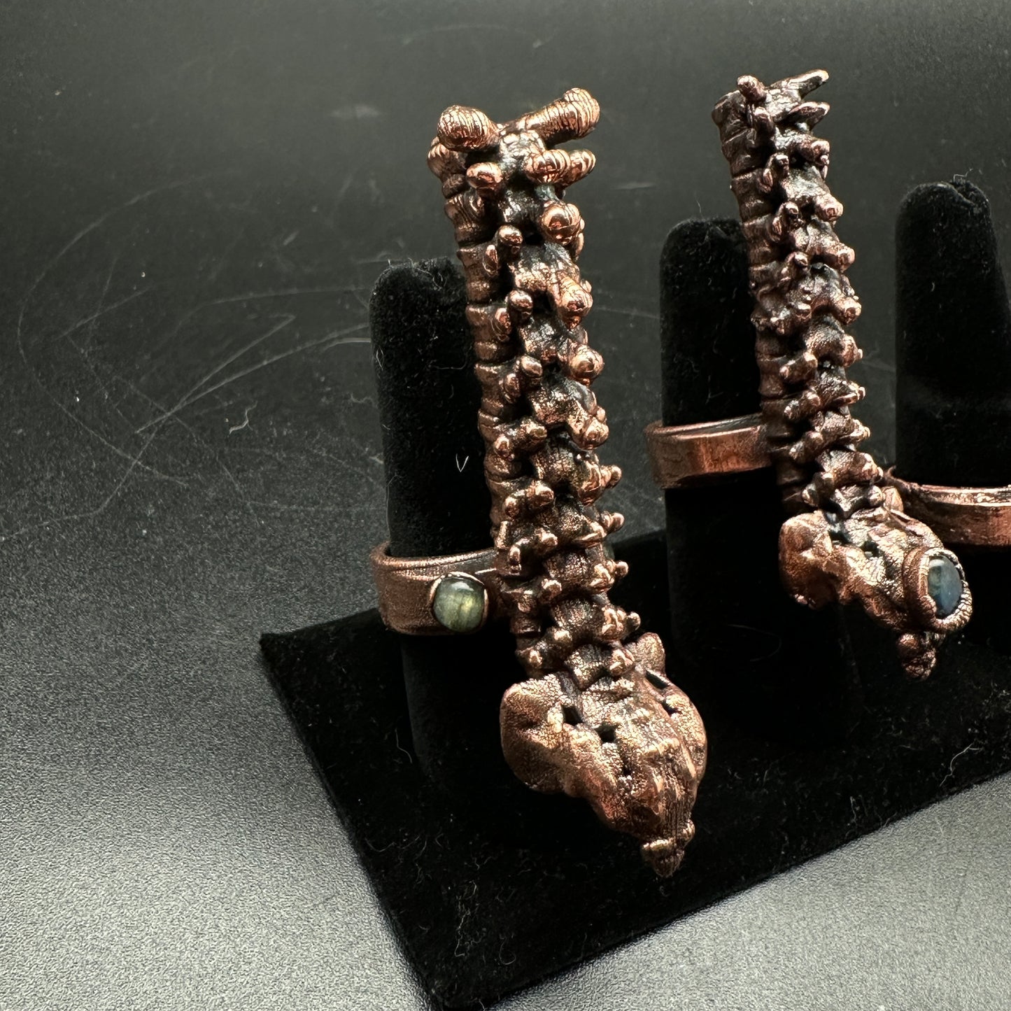 Size 11 3/4 or 5 3/4 ~ Human Spine Ring Labradorite ~ Copper Electroformed