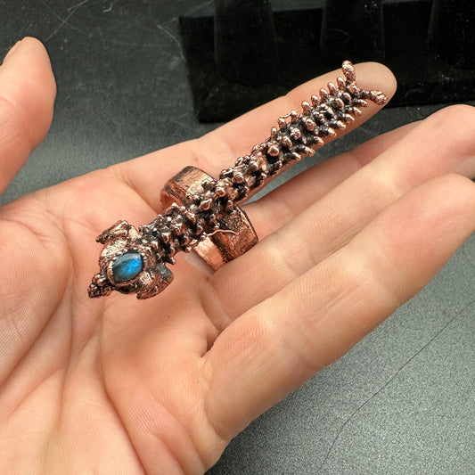 Size 11 3/4 or 5 3/4 ~ Human Spine Ring Labradorite ~ Copper Electroformed