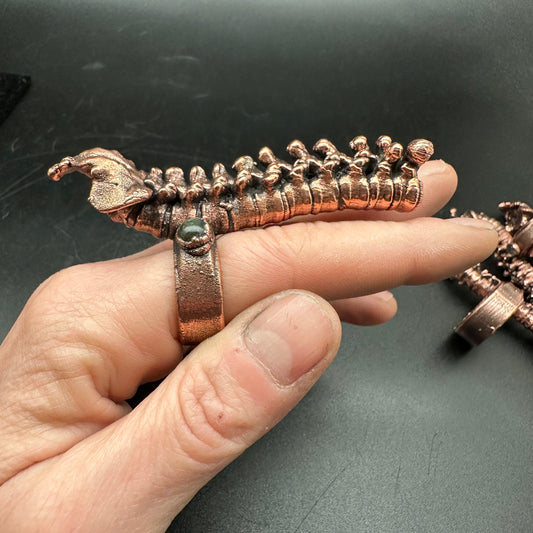 8 1/2 Human Spine Ring Labradorite ~ Copper Electroformed