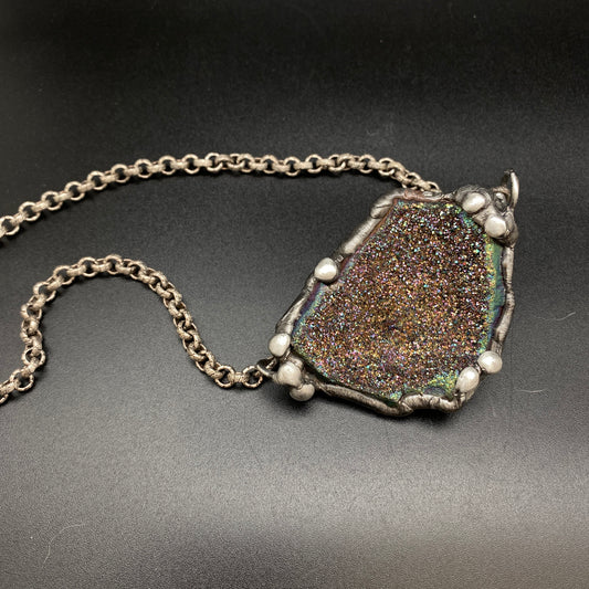 Gilded ~ Unicorn Quartz, Titanium Quartz Geode Necklace