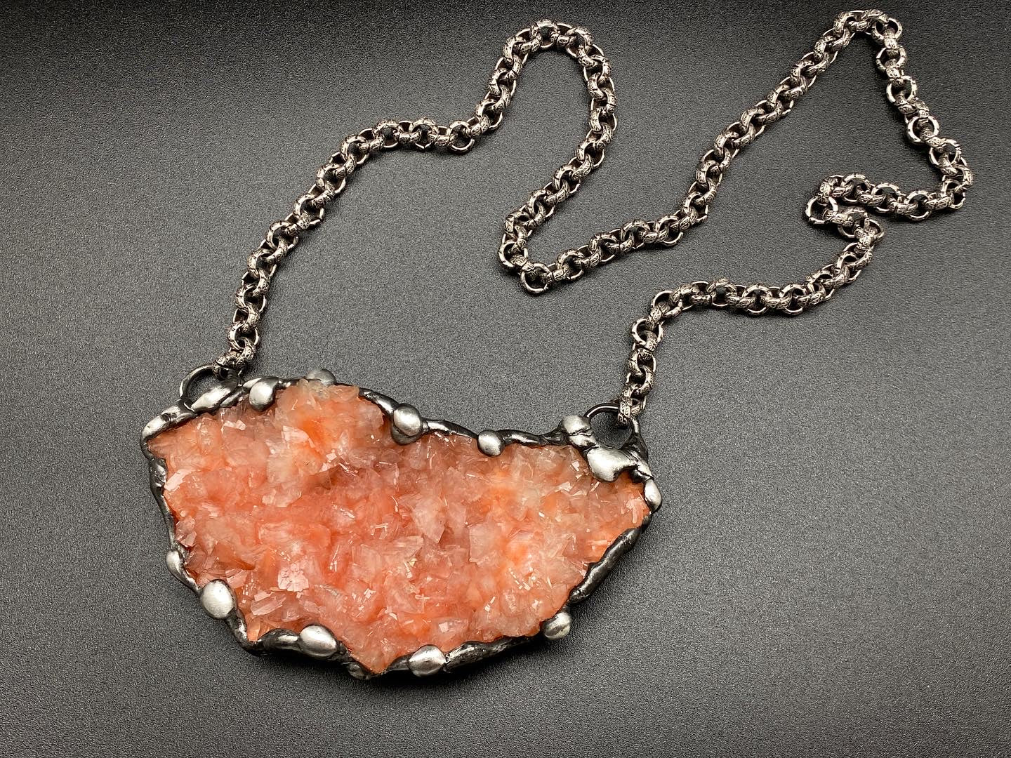 Creamcicle ~ Peachy Apophylite ~ Zeolite Cluster Necklace