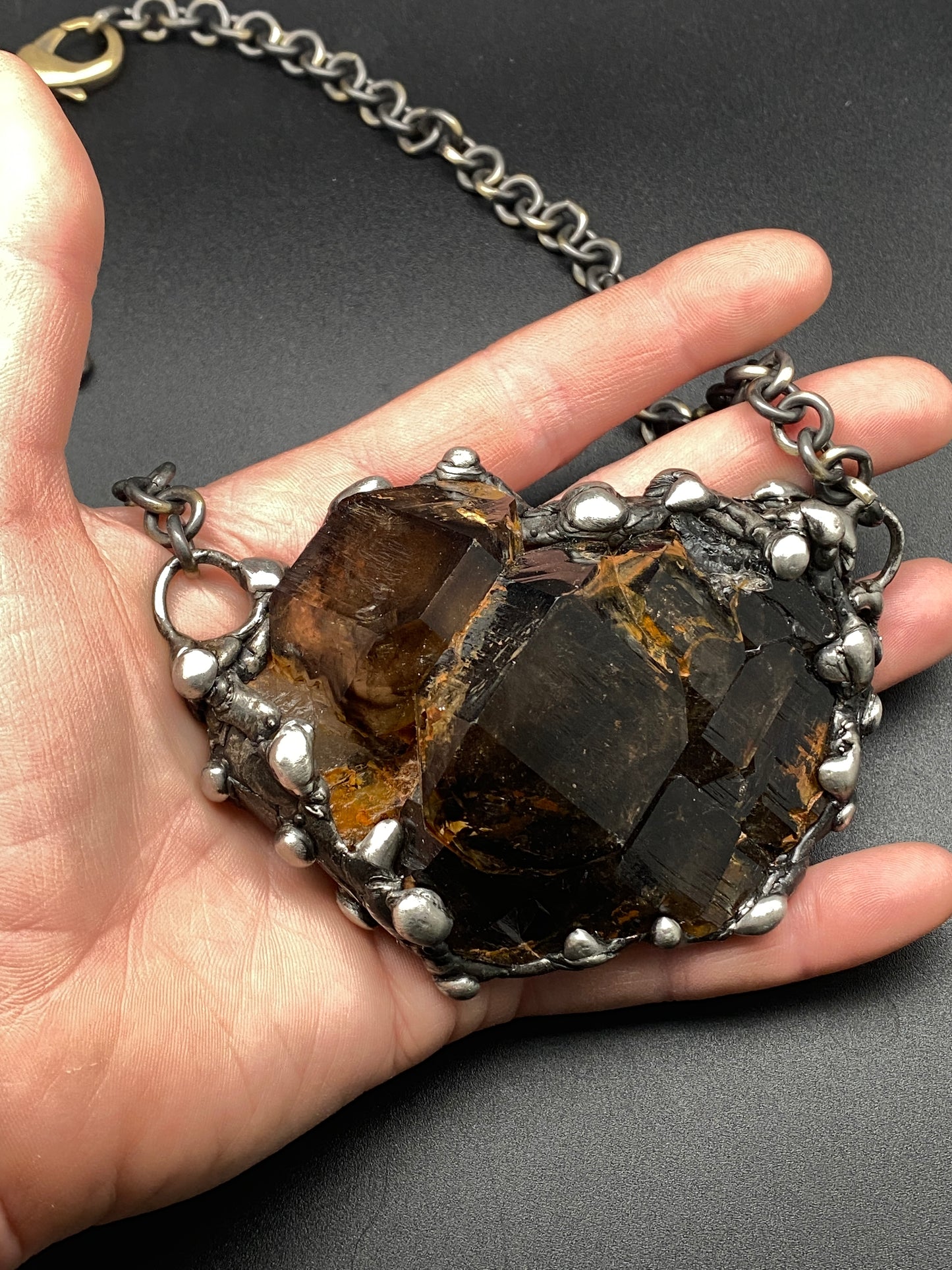 Oberon~ Huge Dark Elestial Smoky Quartz Necklace