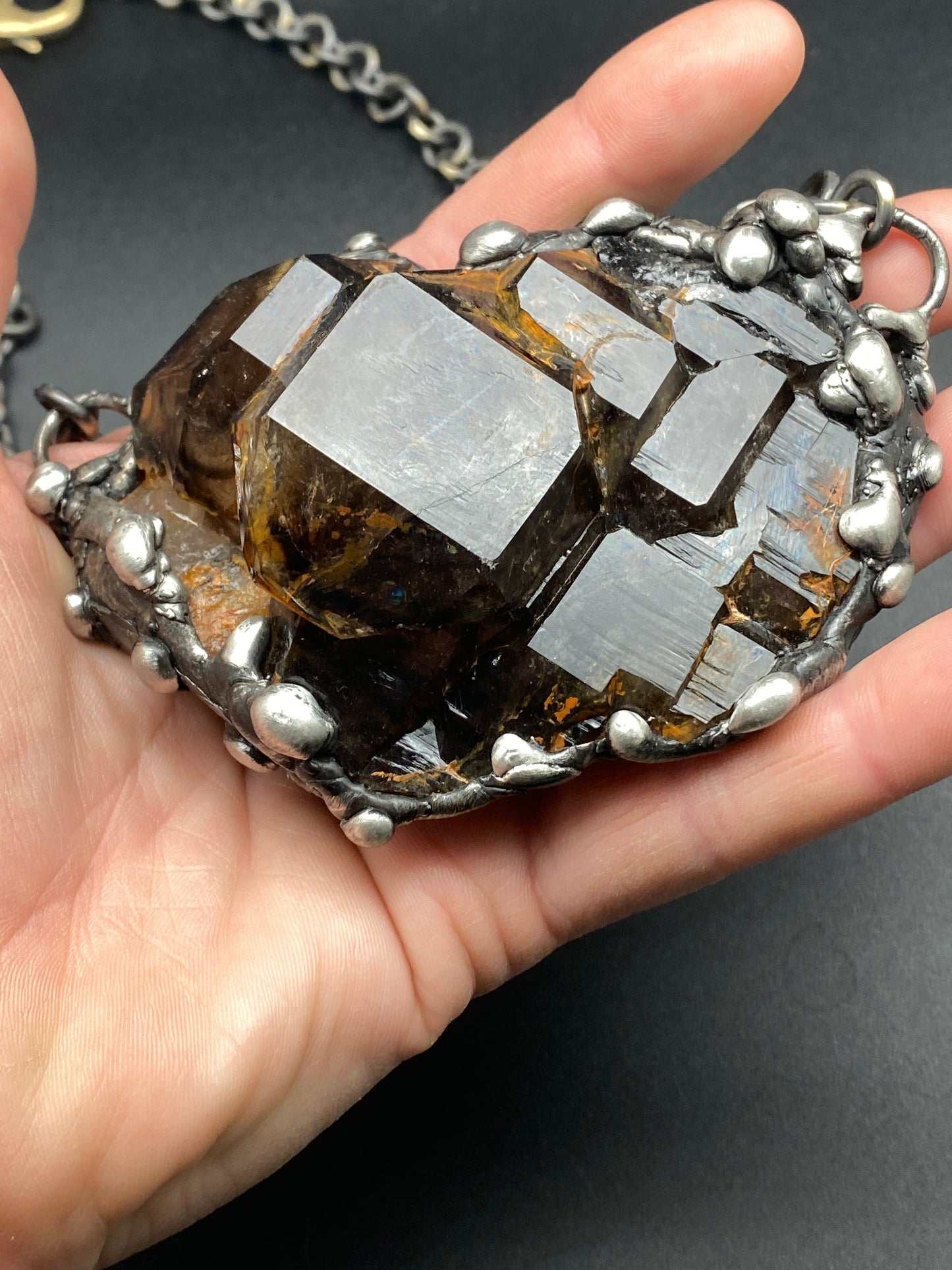 Oberon~ Huge Dark Elestial Smoky Quartz Necklace