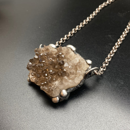 Mirrors ~ Smoky Quartz Cluster Crystal Necklace